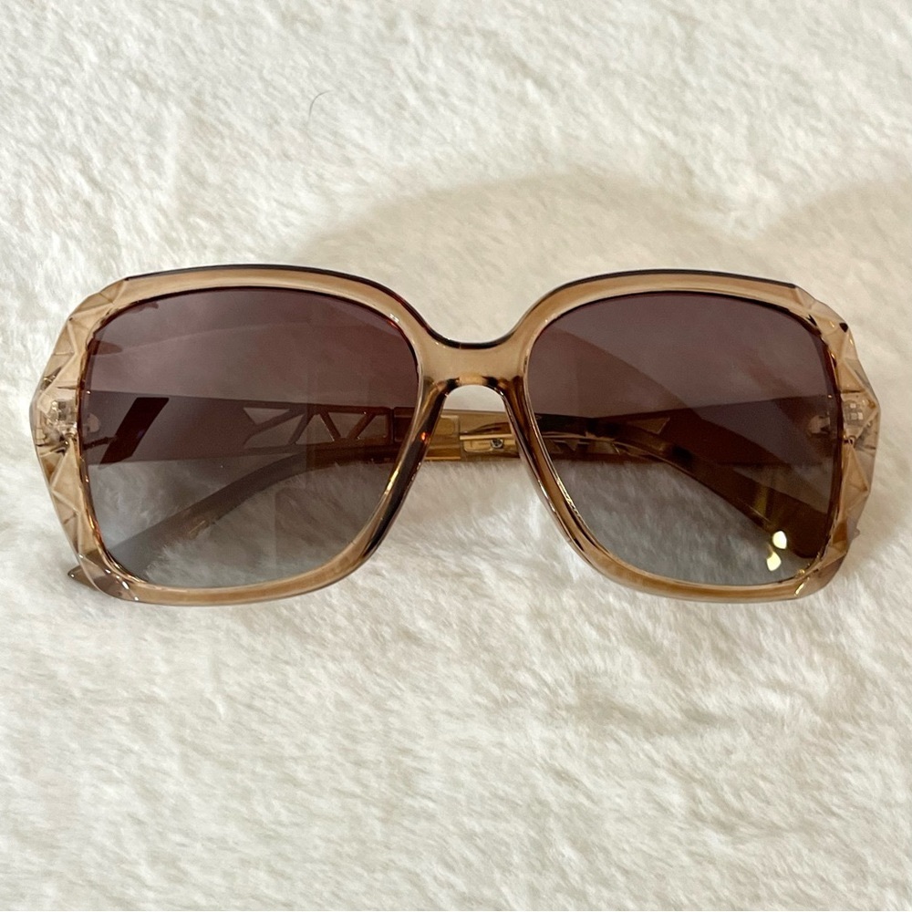 Brown & Gold Oversized Square Sunglasses Polarized Tinted w Crystal Frames Nwt - Picture 4 of 9